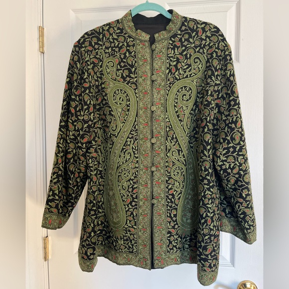 Kashmir Embroidered Paisley All-Over Wool Jacket, Size XL ✨ - Picture 1 of 12